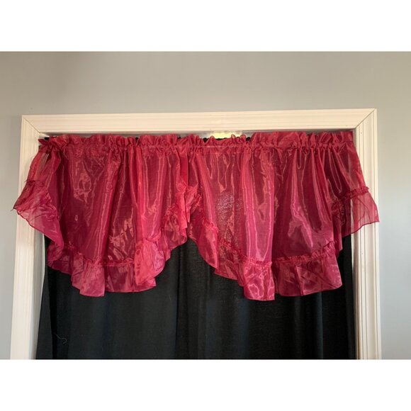 Vintage Red Sheer Ruffled Valance Curtain 44" wide x 22" long - Picture 1 of 6